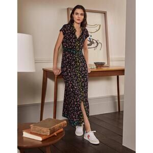 Boden sleeveless midi shirt dress in a black azalea sprig floral pattern Size 2P